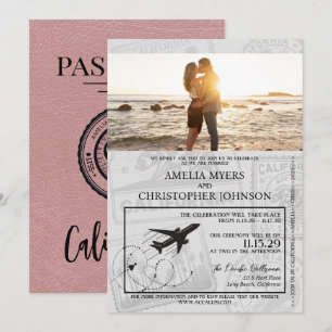 Dusty Rose California Passport Wedding Einladung