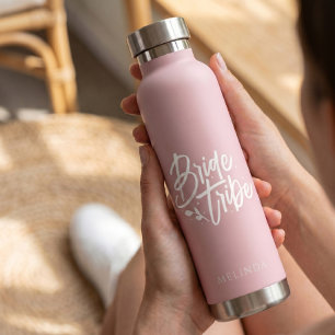 Dusty Rose Calligraphy Bride Tribe Bachelorette Trinkflasche