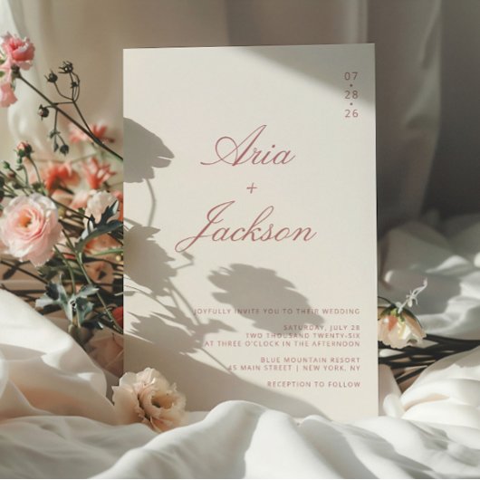 Dusty Rose Calligraphy Modern QR Code Wedding Einladung