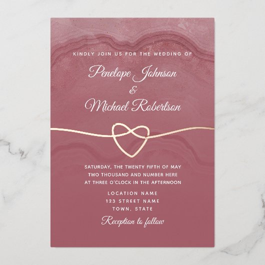 Dusty Rose Calligraphy Wedding Foil Einladung (Vorderseite)