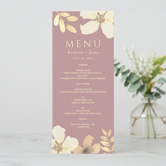 Dusty Rose Calligraphy Wedding Menu Menükarte (Stehend Vorderseite)