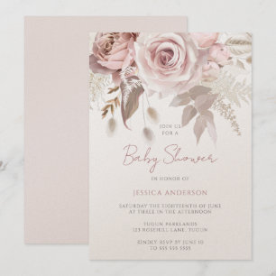 Dusty Rose Champagner Schimmer Rouge Baby Shower Einladung