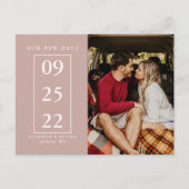 Dusty Rose Change Date Foto Hochzeitstag Postkarte (Vorderseite)