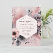 Dusty Rose Charcoal Bloom Wedding Einladung (Stehend Vorderseite)
