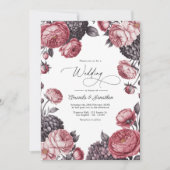 Dusty Rose & Charcoal Gray Floral Wedding Photo Einladung (Vorderseite)