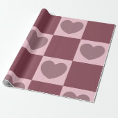 Dusty Rose Checkered Hearts Geschenkpapier (Ungerollt)