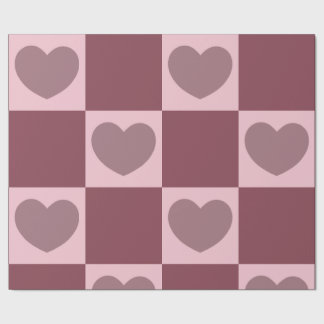 Dusty Rose Checkered Hearts Geschenkpapier