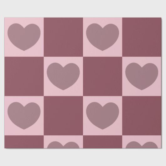 Dusty Rose Checkered Hearts Geschenkpapier (Saum)