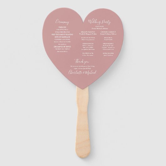 Dusty Rose Chic Wedding Program Heart Hand Fan Fächer (Rückseite)