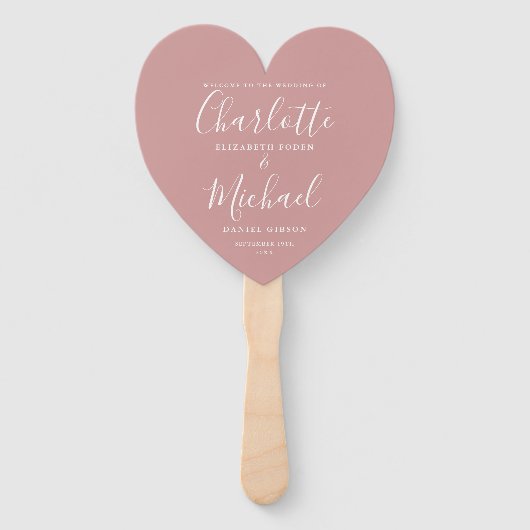Dusty Rose Chic Wedding Program Heart Hand Fan Fächer (Vorderseite)