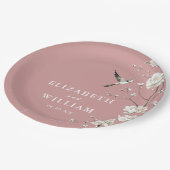 Dusty Rose Chinoiserie Blumengarten Hochzeit Pappteller (Schrägansicht)