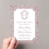 Dusty Rose Chinoiserie Crest Wedding Save the Date Acryleinladungen (Insitu (Handheld))