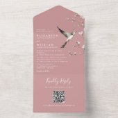 Dusty Rose Chinoiserie Floral QR Code Wedding All In One Einladung (Innen Boden)