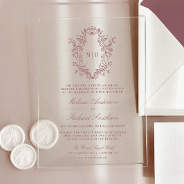 Dusty Rose Chinoiserie Wappen Monogram Wedding Acryleinladungen