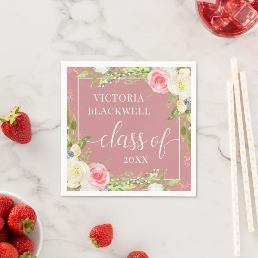 Dusty Rose Class of 2022 Floral Abschluss Serviette (Beispiel)