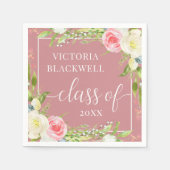 Dusty Rose Class of 2022 Floral Abschluss Serviette (Vorderseite)