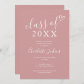 Dusty Rose Class of Script Heart Graduation Party Einladung (Vorne/Hinten)