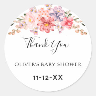 Dusty Rose Color Floral Baby Dusche Danke Clas Runder Aufkleber