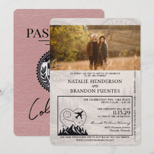 Dusty Rose Colorado Passport Wedding Einladung