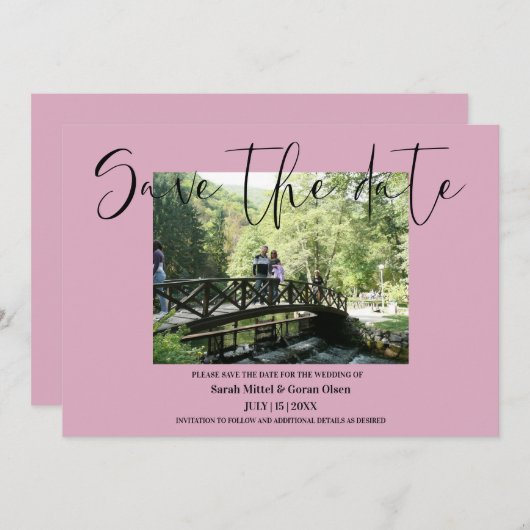 Dusty Rose Couple Foto Wedding Speichern Sie das D Save The Date (Vorne/Hinten)