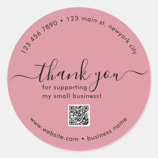 Dusty Rose Custom Vielen Dank Stickers mit QR-Code (Vorderseite)