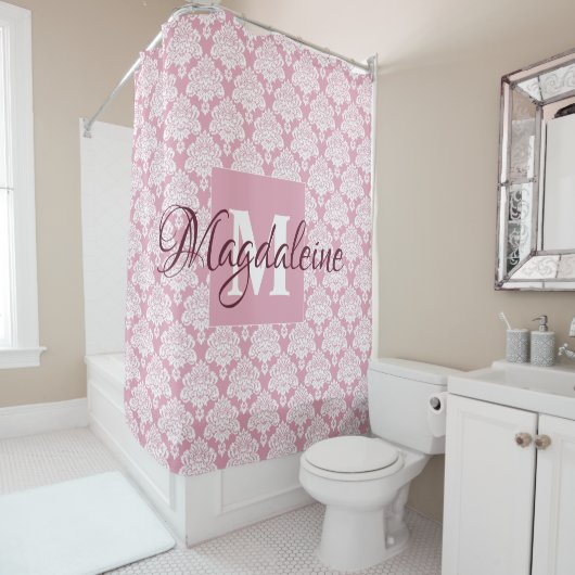 Dusty Rose Damask Mit Monogramm Duschvorhang (Beispiel)