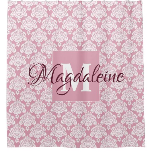 Dusty Rose Damask Mit Monogramm Duschvorhang (Vorderseite)