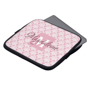 Dusty Rose Damask Notebook-Gehäuse mit Monogramm u Laptopschutzhülle