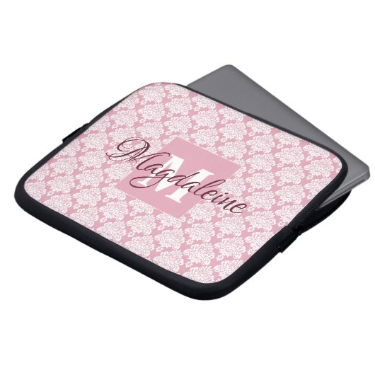 Dusty Rose Damask Notebook-Gehäuse mit Monogramm u Laptopschutzhülle (Vorne Oben)