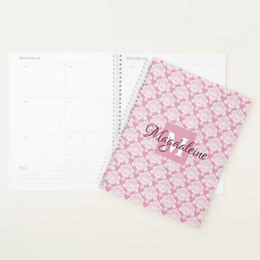 Dusty Rose Damask Planner mit Monogramm und Name Planer (Anzeige)