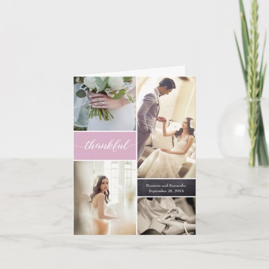 Dusty Rose Dankbares Script Custom Foto Hochzeit Dankeskarte (Vorderseite)