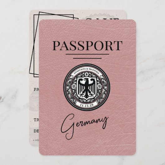 Dusty Rose Deutschland Pass Save the Date (Vorne/Hinten)