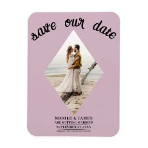 Dusty Rose Diamond Foto Wedding Save the Date Magnet