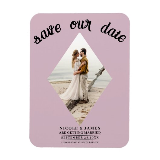 Dusty Rose Diamond Foto Wedding Save the Date Magnet (Vertikal)
