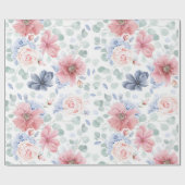 Dusty Rose Dusty Blue Floral Muster Elegant Geschenkpapier (Flach)