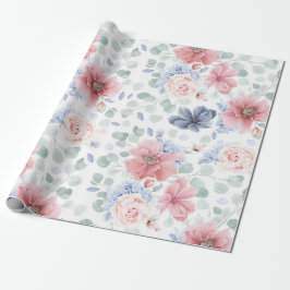 Dusty Rose Dusty Blue Floral Muster Elegant Geschenkpapier