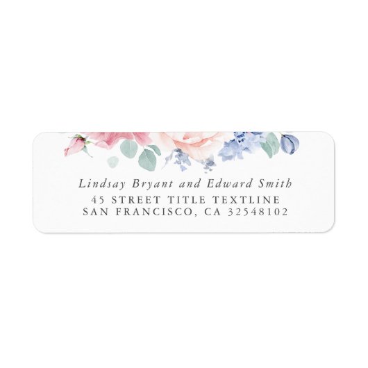 Dusty Rose Dusty Blue Floral Wedding Label (Vorne)