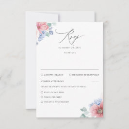 Dusty Rose Dusty Blue Floral Wedding RSVP Karte