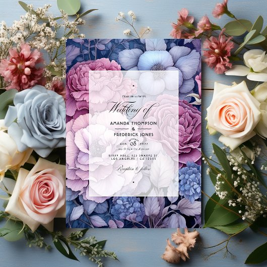 Dusty Rose, Dusty Blue und Silver Floral Wedding Einladung