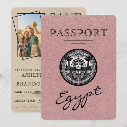 Dusty Rose Egypt Passport Wedding Save the Date (Vorne/Hinten)