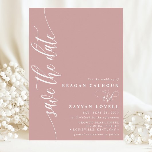 Dusty Rose Einfache moderne Schrift Save the Date