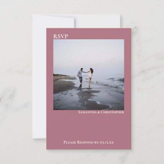 Dusty Rose Einfaches Modernes Minimalistisches Fot RSVP Karte (Vorderseite)