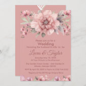 Dusty Rose Einladung mit einer schönen Rose (Vorne/Hinten)