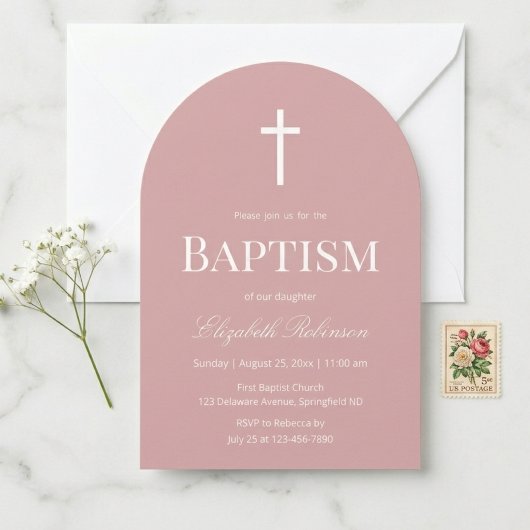 Dusty Rose Elegant Baptism Arch  Einladung