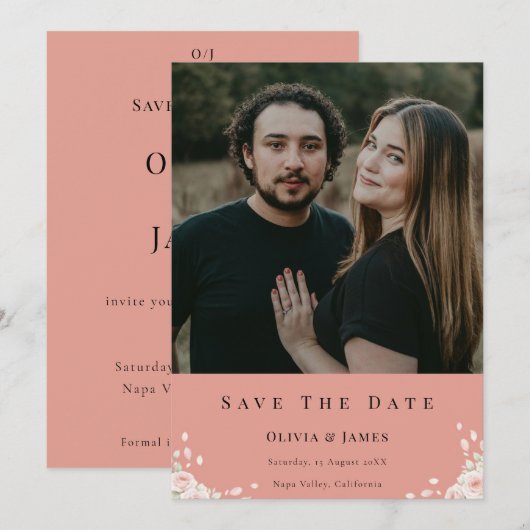 Dusty Rose Elegant Cute Photo Whispered Petals  Save The Date (Vorne/Hinten)