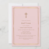 Dusty Rose Elegant Gold Typografie Cross Taufe Einladung (Vorderseite)