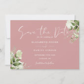 Dusty Rose Elegant Grüne Weinkultur Foto Hochzeit Save The Date (Vorderseite)
