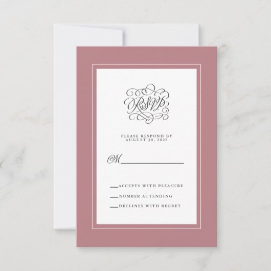 Dusty Rose Elegant Hochzeitskalligraphie RSVP Karte (Vorderseite)