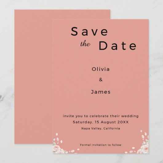 Dusty Rose Elegant Minimalist Whispered Petals  Save The Date (Vorne/Hinten)