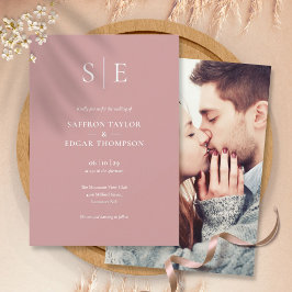 Dusty Rose Elegant Monogram Foto Wedding Einladung